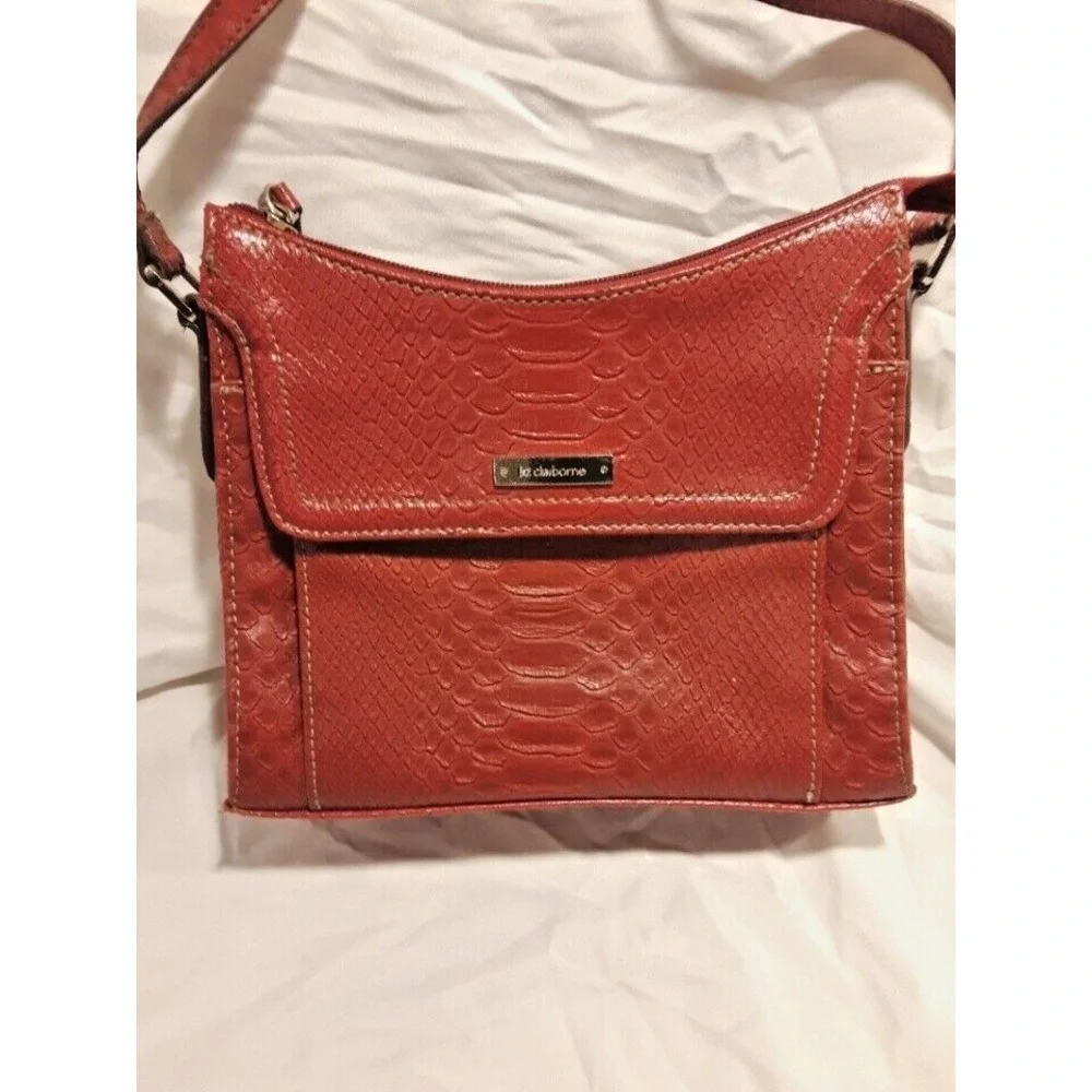 Pristine condition Liz Claiborne Faux Snakeskin Red Crossbody -multi compartment